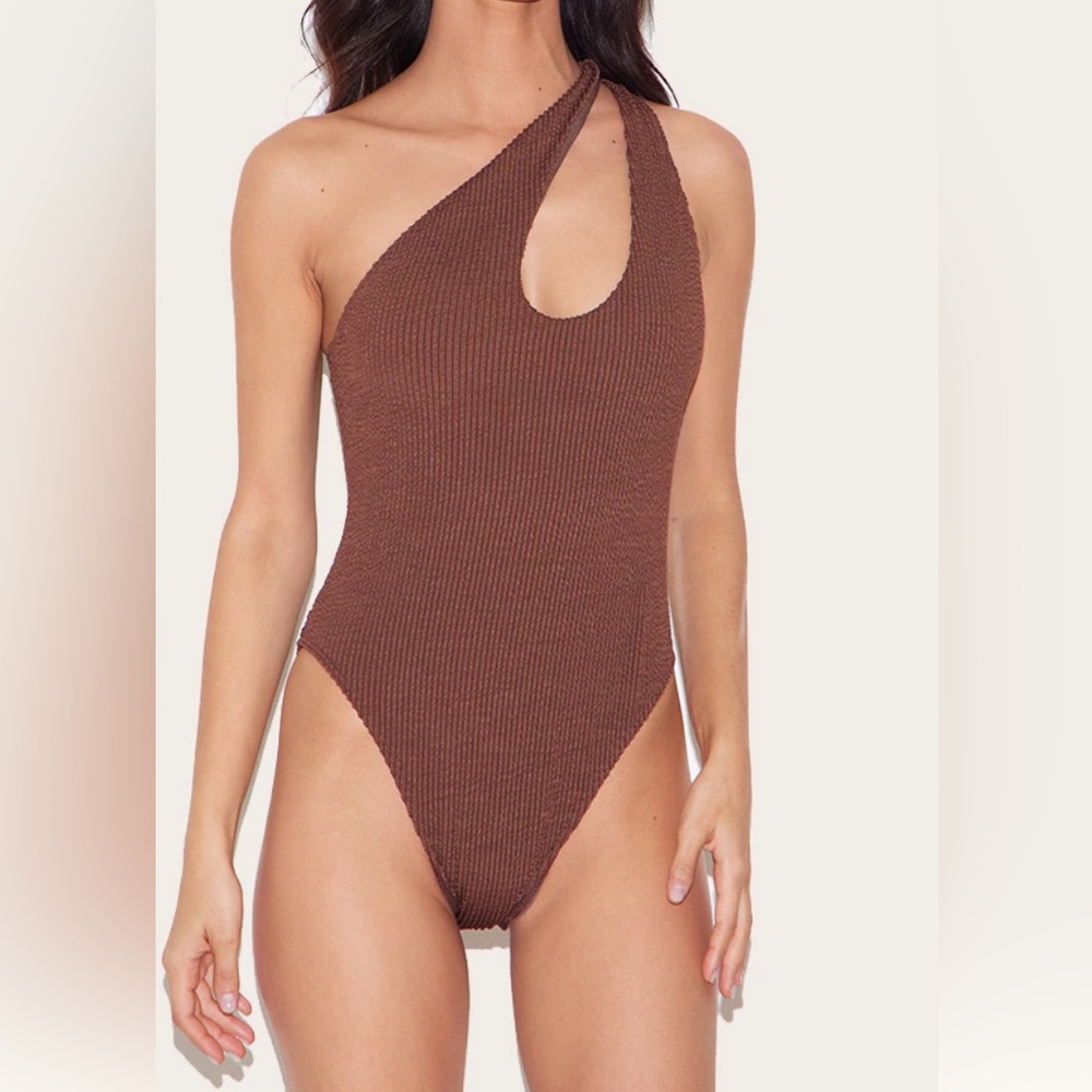 Brown One-Shoulder Swimsuit